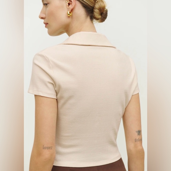 Reformation Cream Brantley Knit Ribbed Collared Top, Size Small - Picture 3 of 12